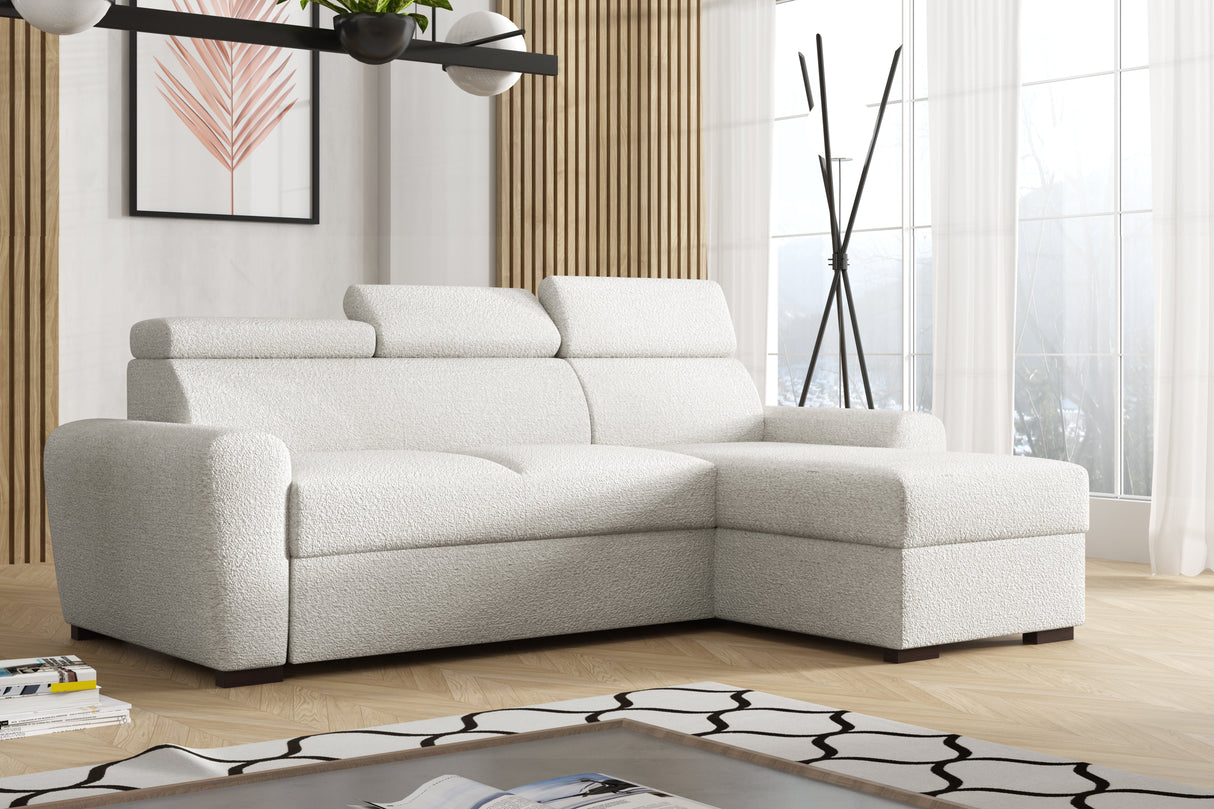 UNIWERSALNY NAROŻNIK LAMBI 249CM TKANINA BOUCLE REGULOWANY ZAGŁÓWEK *WYBÓR KOLORÓW* / SPRĘŻYNY + PIANKA