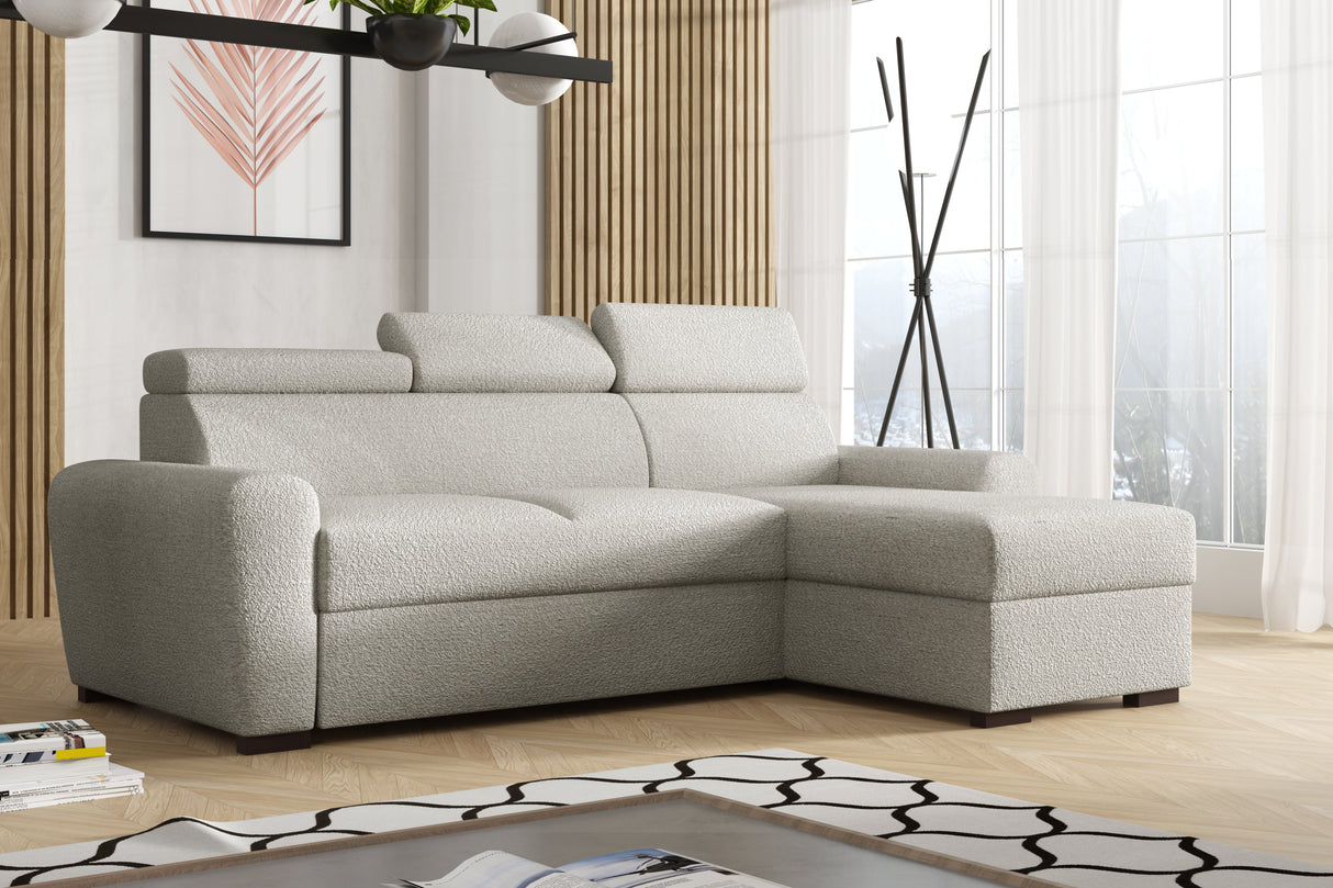 UNIWERSALNY NAROŻNIK LAMBI 249CM TKANINA BOUCLE REGULOWANY ZAGŁÓWEK *WYBÓR KOLORÓW* / SPRĘŻYNY + PIANKA
