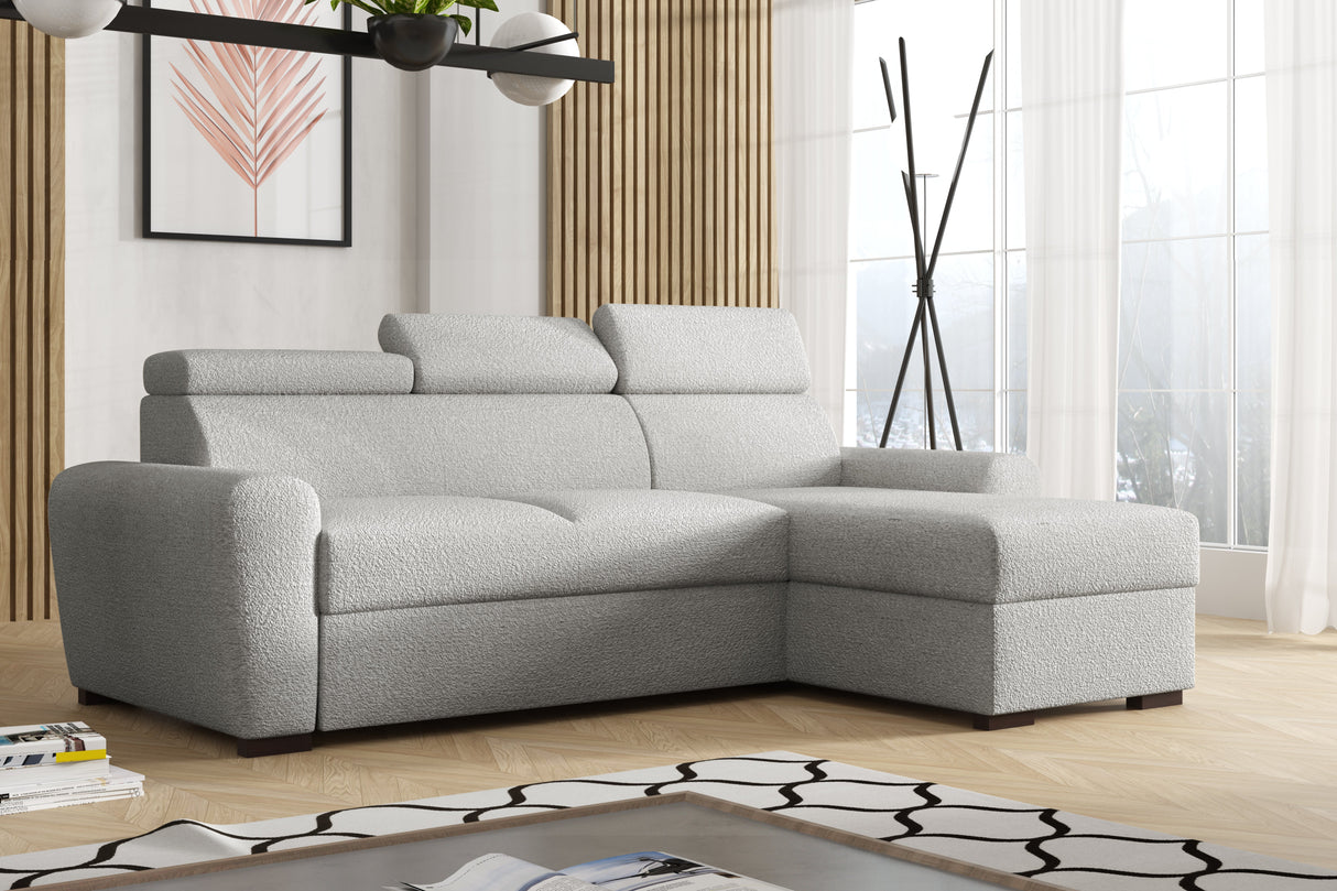 UNIWERSALNY NAROŻNIK LAMBI 249CM TKANINA BOUCLE REGULOWANY ZAGŁÓWEK *WYBÓR KOLORÓW* / SPRĘŻYNY + PIANKA