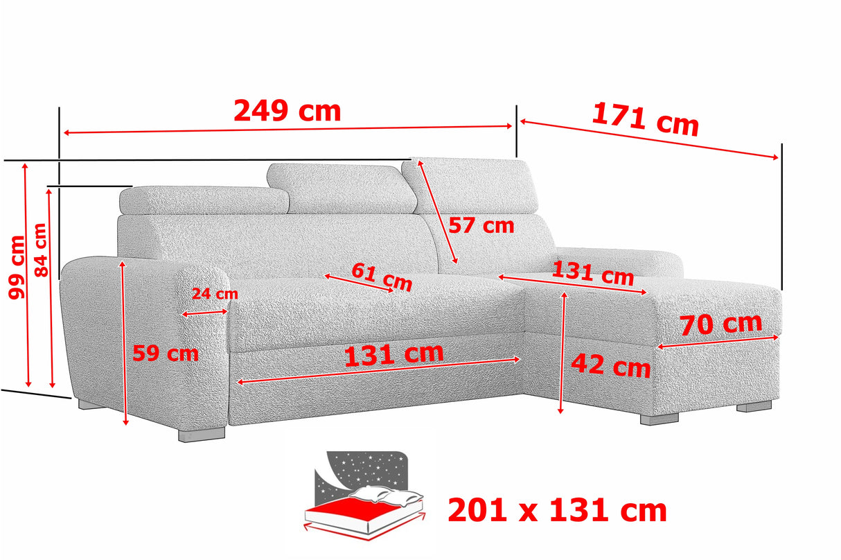UNIWERSALNY NAROŻNIK LAMBI 249CM TKANINA BOUCLE REGULOWANY ZAGŁÓWEK *WYBÓR KOLORÓW* / SPRĘŻYNY + PIANKA
