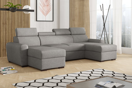 ECKSOFA BETT LAMBI U-FORM BOUCLÉ-STOFF VERSTELLBARE KOPFSTÜTZE 2X STAURAUM *FARBAUSWAHL* / FEDERN + SCHAUM