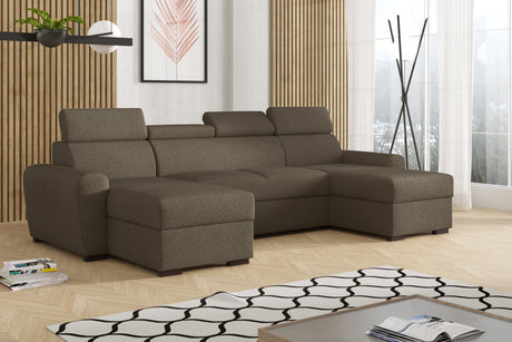 ECKSOFA BETT LAMBI U-FORM BOUCLÉ-STOFF VERSTELLBARE KOPFSTÜTZE 2X STAURAUM *FARBAUSWAHL* / FEDERN + SCHAUM