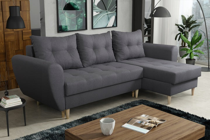 ECKSOFA BETT PALMO 2X STAURAUM MALMÖ 95 GRAU 240cm universal RECHTE/LINKE ECKE / BONELLFEDERN + SCHAUMSTOFF