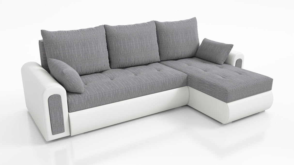 UNIVERSAL ECKSOFA BETT ECO 240CM GRAU/WEISS KUNSTLEDER BERLIN 01 / MADRYT 920 2X STAURAUM