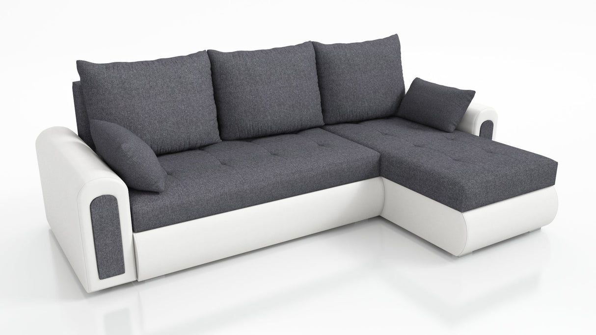 UNIVERSAL ECKSOFA BETT ECO 240CM GRAU / WEIß KUNSTLEDER SAWANA 05 / MADRYT 920 2X STAURAUM