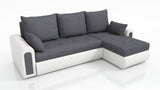 UNIVERSAL ECKSOFA BETT ECO 240CM GRAU / WEIß KUNSTLEDER SAWANA 05 / MADRYT 920 2X STAURAUM