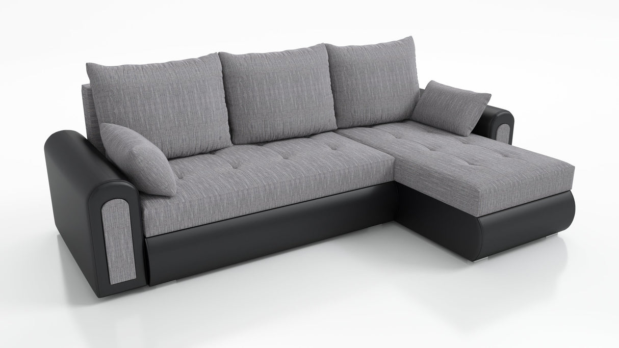 UNIVERSAL ECKSOFA BETT ECO 240CM GRAU/SCHWARZ KUNSTLEDER BERLIN 01 / MADRYT 9100 2X STAURAUM