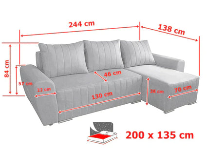 ECKSOFA BETT MALIBU 248CM MALMO 85 / UNIVERSAL RECHTS/LINKS ECKE / SCHAUM