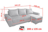 ECKSOFA BETT MALIBU 248CM MALMO 90 / UNIVERSAL RECHTS/LINKS ECKE / SCHAUMSTOFF