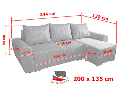 ECKSOFA BETT MALIBU 248CM MALMO 41 / UNIVERSAL RECHTE/LINKE ECKE / SCHAUM