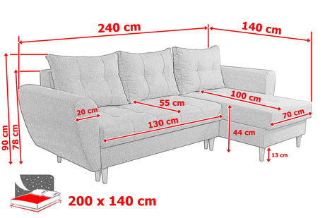 ECKSOFA BETT PALMO 2X STAURAUM BRAUN MALMÖ 28 240cm universal RECHTE/LINKE ECKE / BONELLFEDERN + SCHAUMSTOFF