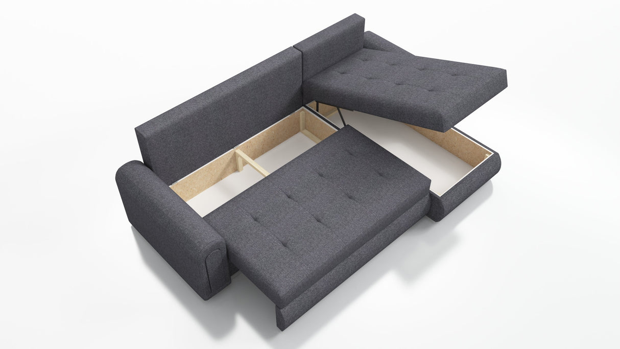 UNIVERSAL ECKSOFA BETT ECO 240CM GRAU/SCHWARZ KUNSTLEDER BERLIN 01 / MADRYT 9100 2X STAURAUM