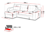 ECKSOFA BETT SAM GRAU/SCHWARZ 236CM 2X STAURAUM UNIVERSAL RECHTE/LINKE ECKE / BONELLFEDERN + SCHAUMSTOFF