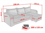 ECKSOFA BETT ALEXA ROT/SCHWARZ 238cm universal RECHTE/LINKE ECKE / SCHAUM
