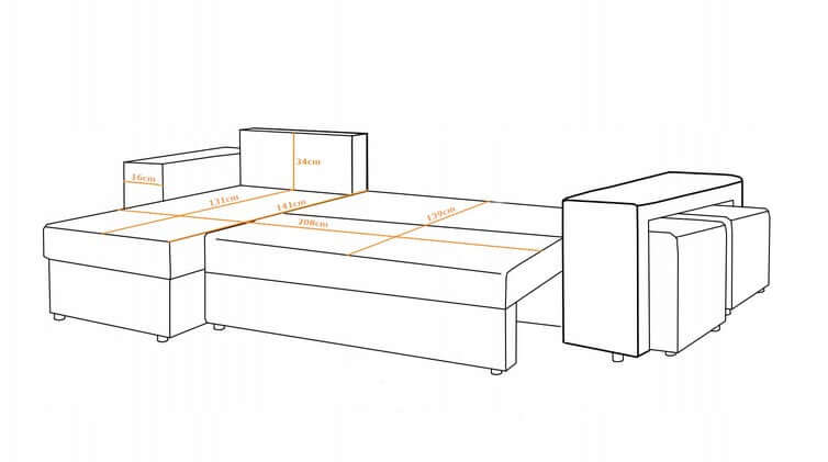 ECKSOFA BETT ARRO 255CM 2X STAURAUM UNIVERSALE ECKE RECHTS/LINKS ECKE / BONELLFEDERN + SCHAUMSTOFF