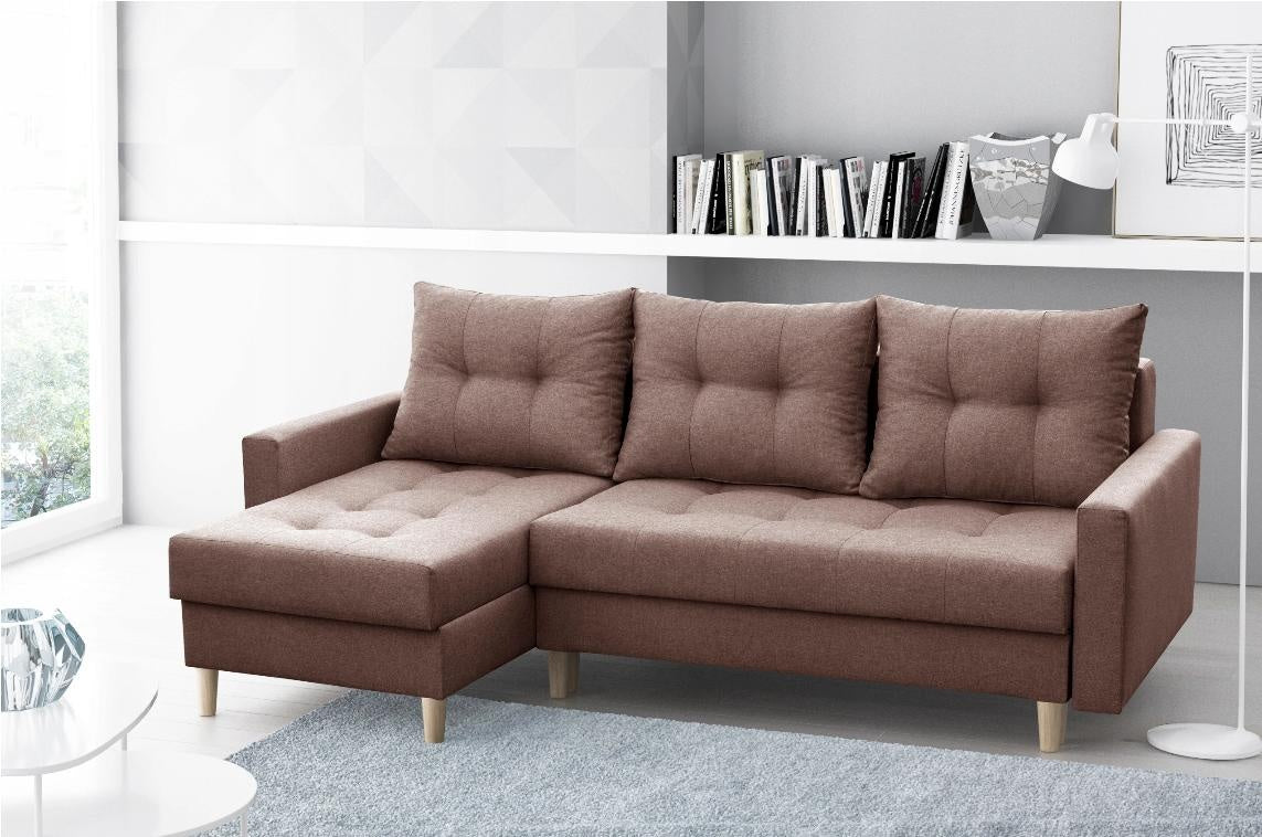 ECKSOFA BETT BRIAN 222x140CM 2X STAURAUM  Universal  ECKE RECHTS/LINKS  / BONELLFEDERN + SCHAUMSTOFF