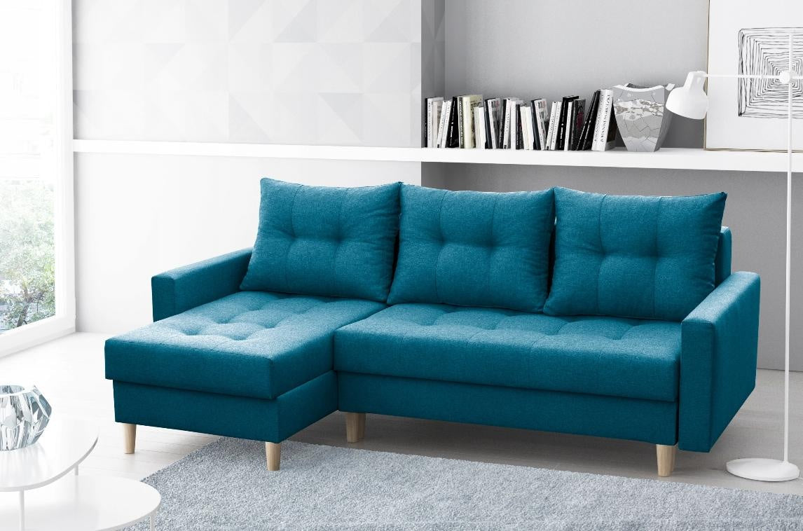 ECKSOFA BETT BRIAN 222x140CM 2X STAURAUM  Universal  ECKE RECHTS/LINKS  / BONELLFEDERN + SCHAUMSTOFF