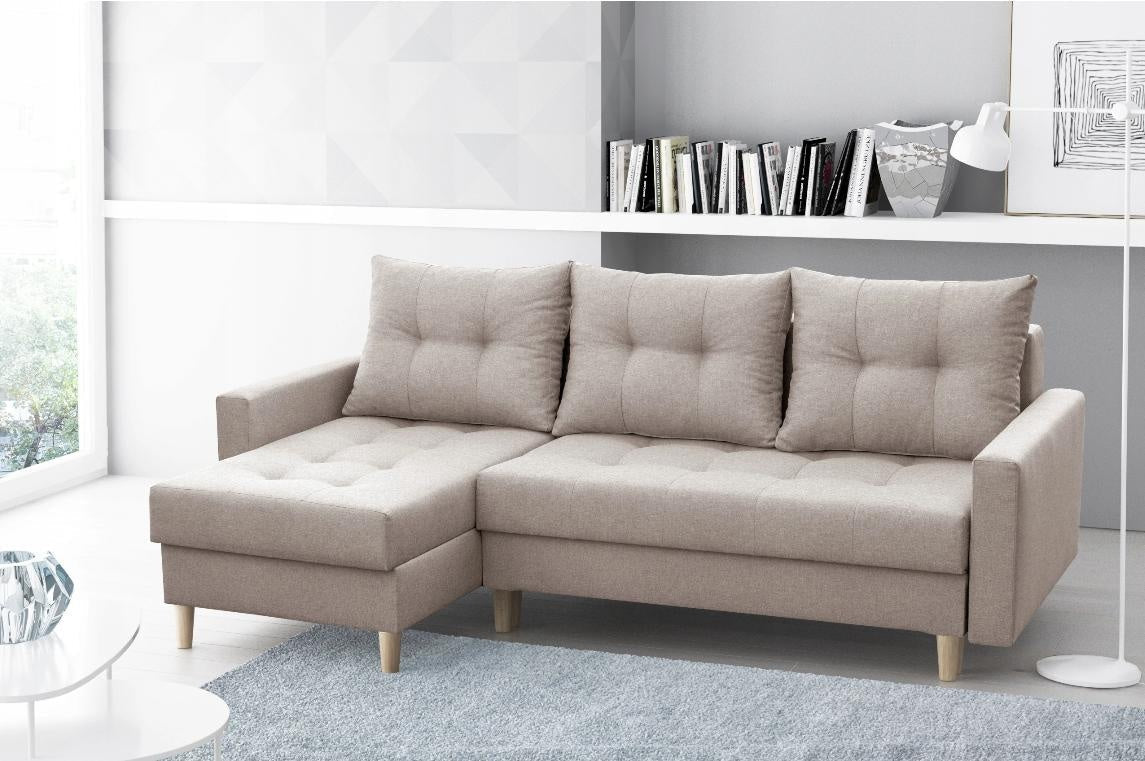 ECKSOFA BETT BRIAN 222x140CM 2X STAURAUM  Universal  ECKE RECHTS/LINKS  / BONELLFEDERN + SCHAUMSTOFF