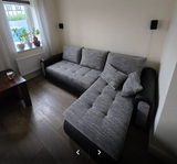 UNIVERSAL ECKSOFA BETT ECO 240CM GRAU/SCHWARZ KUNSTLEDER BERLIN 01 / MADRYT 9100 2X STAURAUM