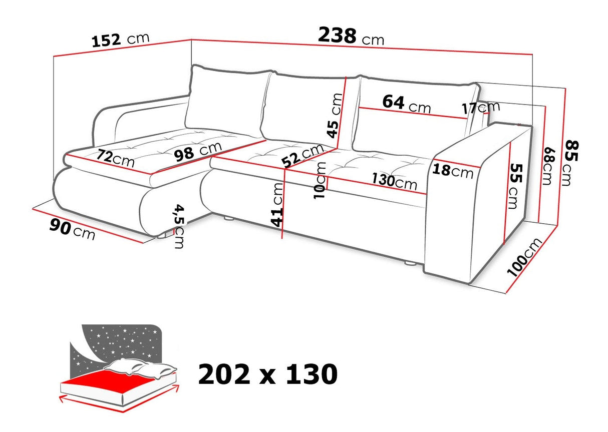 ECKSOFA BETT NIKO LAWA 6 / SOFT 17 238CM / FEDERN + SCHAUM