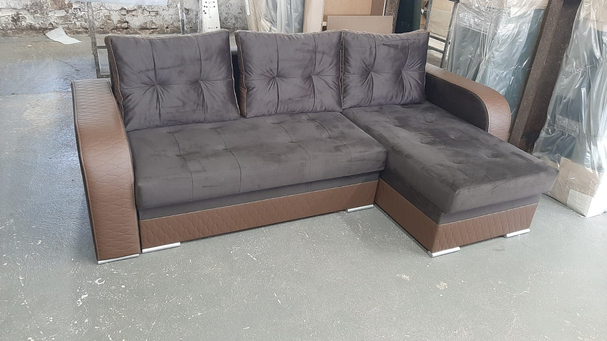 ECKSOFA BETT SAM BROWN MONOLITH FLECKSCHUTZ STOFF 236CM 2X STAURAUM UNIVERSAL RECHTE/LINKE ECKE / BONELLFEDERN + SCHAUMSTOFF