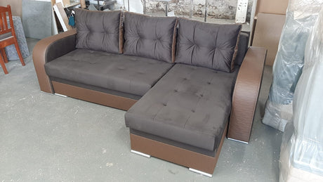 ECKSOFA BETT SAM BROWN MONOLITH FLECKSCHUTZ STOFF 236CM 2X STAURAUM UNIVERSAL RECHTE/LINKE ECKE / BONELLFEDERN + SCHAUMSTOFF