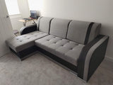 ECKSOFA BETT DINA 236CM 2X STAURAUM GRAU/SCHWARZ INARI 91/1114 UNIVERSALE ECKE RECHTS/LINKS ECKE / BONELLFEDERN + SCHAUMSTOFF