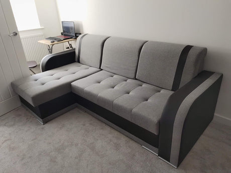 ECKSOFA BETT DINA 236CM 2X STAURAUM GRAU/SCHWARZ INARI 91/1114 UNIVERSALE ECKE RECHTS/LINKS ECKE / BONELLFEDERN + SCHAUMSTOFF