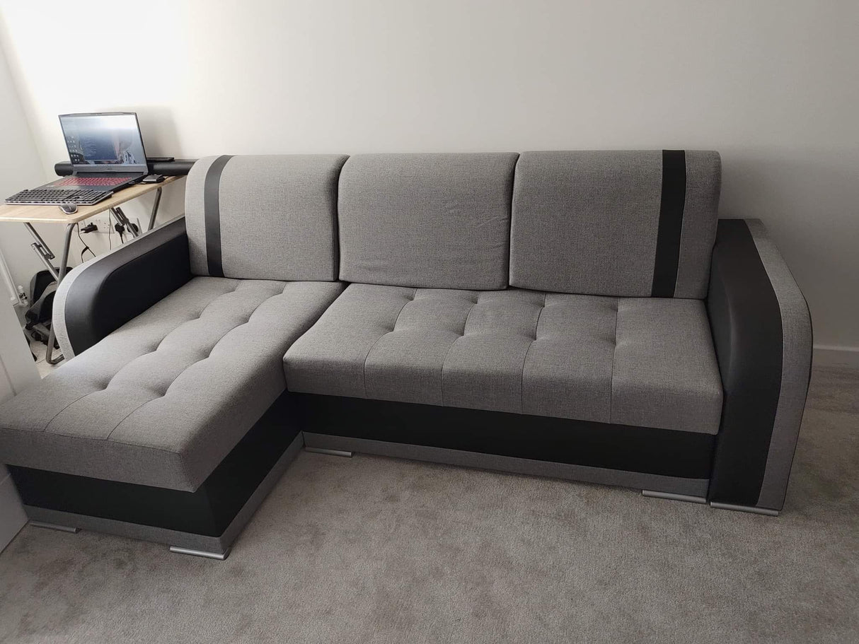 ECKSOFA BETT DINA 236CM 2X STAURAUM GRAU/SCHWARZ INARI 91/1114 UNIVERSALE ECKE RECHTS/LINKS ECKE / BONELLFEDERN + SCHAUMSTOFF