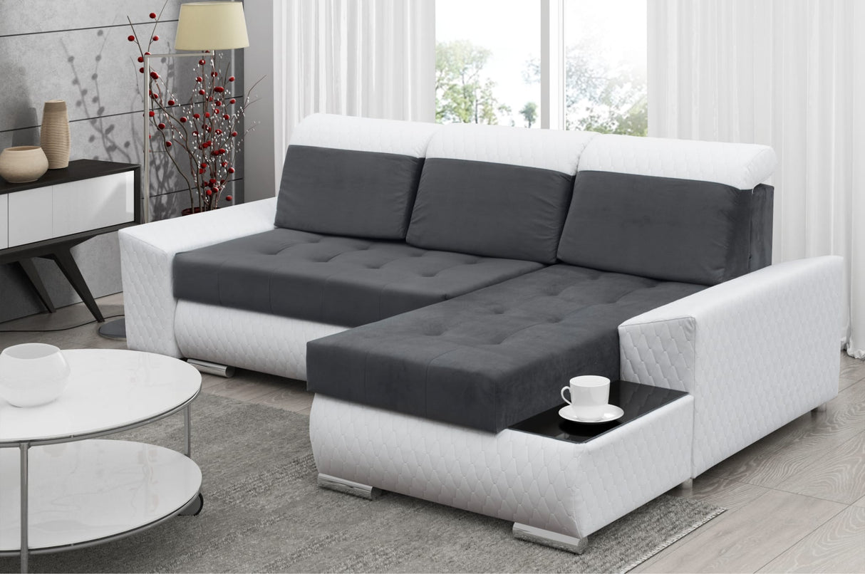 ECKSOFA BETT LONDON 2315/W53 252CM 2X STAURAUM FLECKENBESTÄNDIGER LEICHT ZU REINIGENDER STOFF / BONELLFEDERN + SCHAUMSTOFF