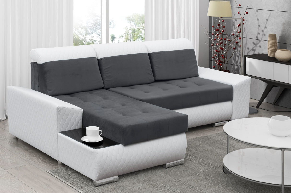 ECKSOFA BETT LONDON 2315/W53 252CM 2X STAURAUM FLECKENBESTÄNDIGER LEICHT ZU REINIGENDER STOFF / BONELLFEDERN + SCHAUMSTOFF
