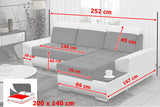 ECKSOFA BETT LONDON 2315/W53 252CM 2X STAURAUM FLECKENBESTÄNDIGER LEICHT ZU REINIGENDER STOFF / BONELLFEDERN + SCHAUMSTOFF