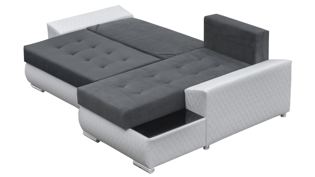 ECKSOFA BETT LONDON 2315/W53 252CM 2X STAURAUM FLECKENBESTÄNDIGER LEICHT ZU REINIGENDER STOFF / BONELLFEDERN + SCHAUMSTOFF