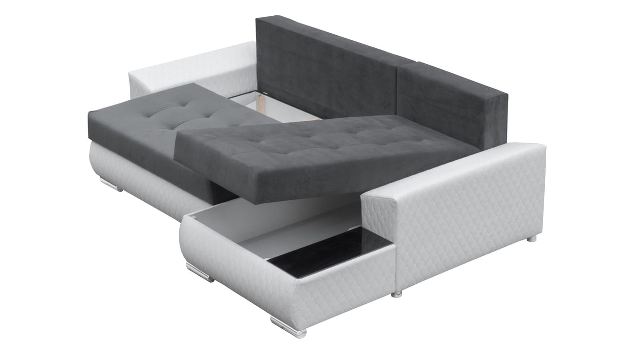 ECKSOFA BETT LONDON 2315/W53 252CM 2X STAURAUM FLECKENBESTÄNDIGER LEICHT ZU REINIGENDER STOFF / BONELLFEDERN + SCHAUMSTOFF