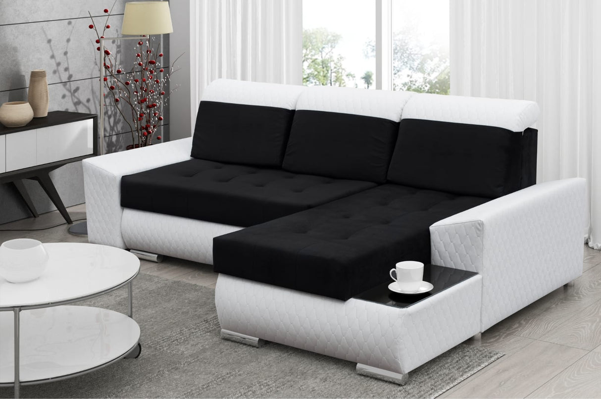 ECKSOFA BETT LONDON 2316/1115/60 252CM 2X STAURAUM FLECKENRESISTENTER LEICHT ZU REINIGENDER STOFF / BONELLFEDERN + SCHAUMSTOFF