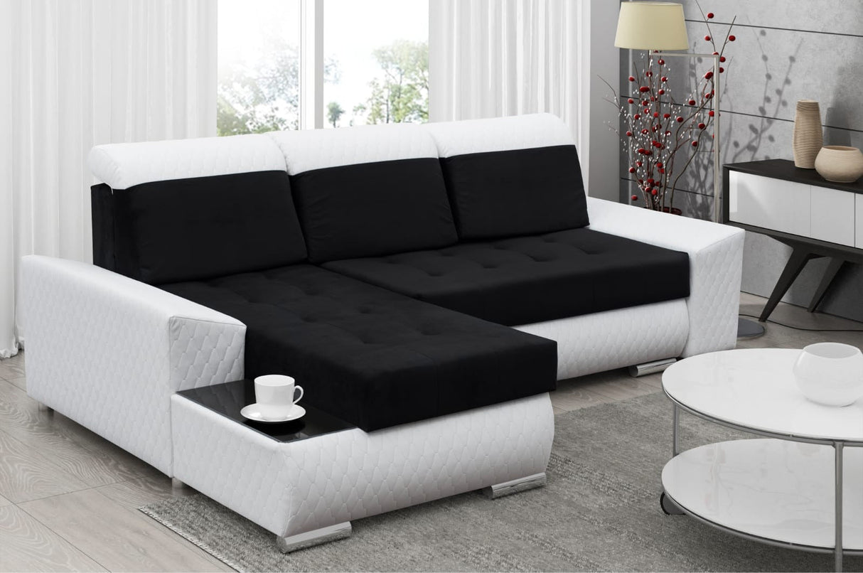 ECKSOFA BETT LONDON 2316/1115/60 252CM 2X STAURAUM FLECKENRESISTENTER LEICHT ZU REINIGENDER STOFF / BONELLFEDERN + SCHAUMSTOFF