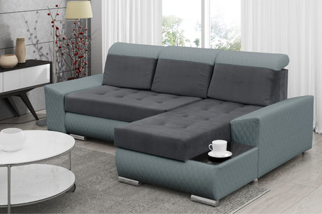 ECKSOFA BETT LONDON 2315/1132/60 252CM 2X STAURAUM FLECKENRESISTENTER LEICHT ZU REINIGENDER STOFF / BONELLFEDERN + SCHAUM