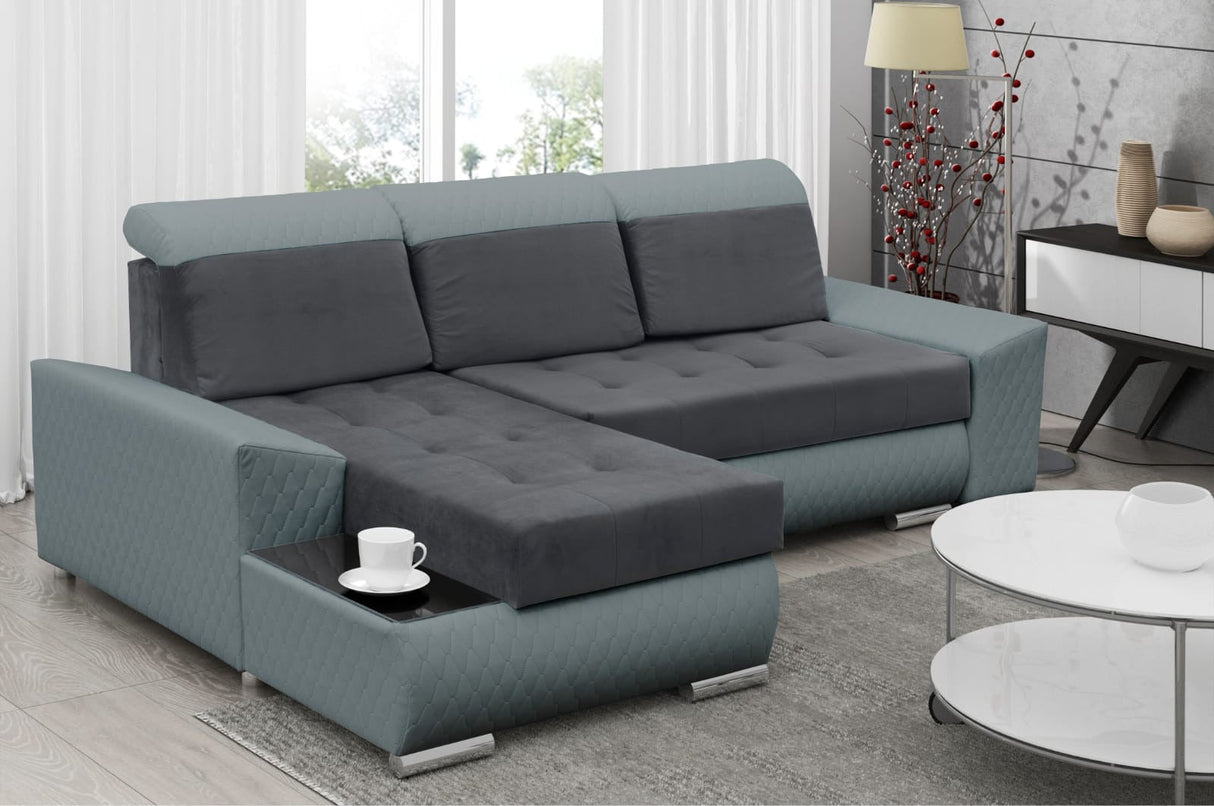 ECKSOFA BETT LONDON 2315/1132/60 252CM 2X STAURAUM FLECKENRESISTENTER LEICHT ZU REINIGENDER STOFF / BONELLFEDERN + SCHAUM