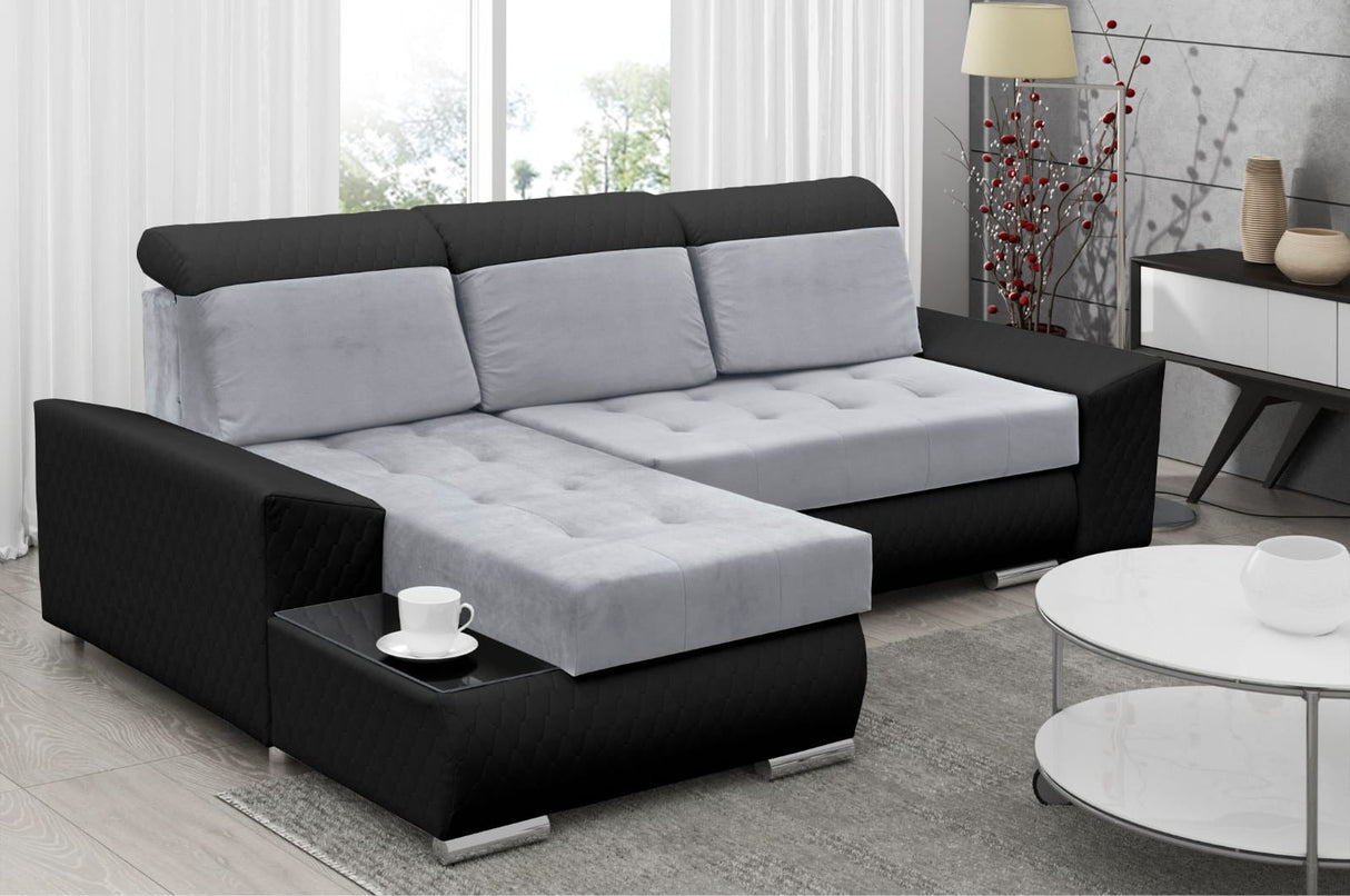 ECKSOFA BETT LONDON 2314/1114/60 252CM 2X STAURAUM FLECKENBESTÄNDIGER EINFACH ZU REINIGENDER STOFF / BONELLFEDERN + SCHAUMSTOFF