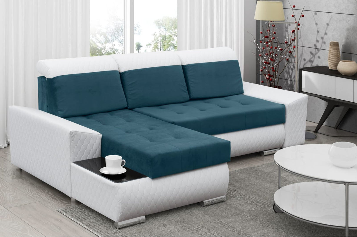 ECKSOFA BETT LONDON 2313/1115/60 252CM 2X STAURAUM FLECKENRESISTENTER LEICHT ZU REINIGENDER STOFF / BONELLFEDERN + SCHAUMSTOFF