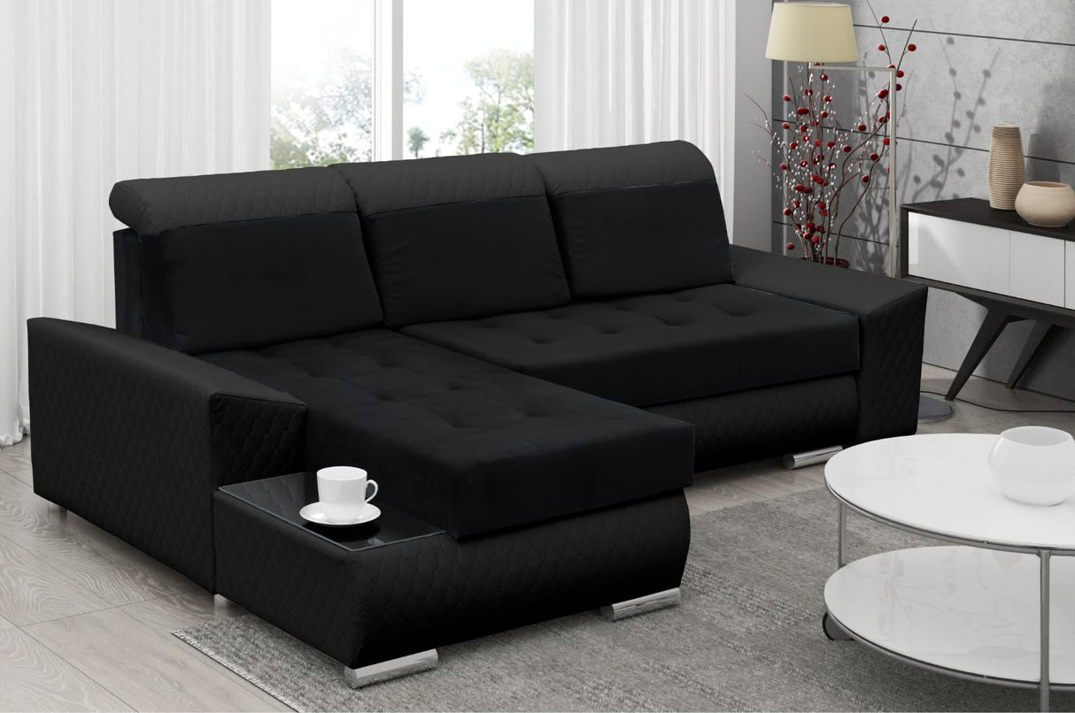 ECKSOFA BETT LONDON 2316/1114/60 252CM 2X STAURAUM FLECKSCHUTZ LEICHT ZU REINIGENDER STOFF / BONELLFEDERN + SCHAUMSTOFF