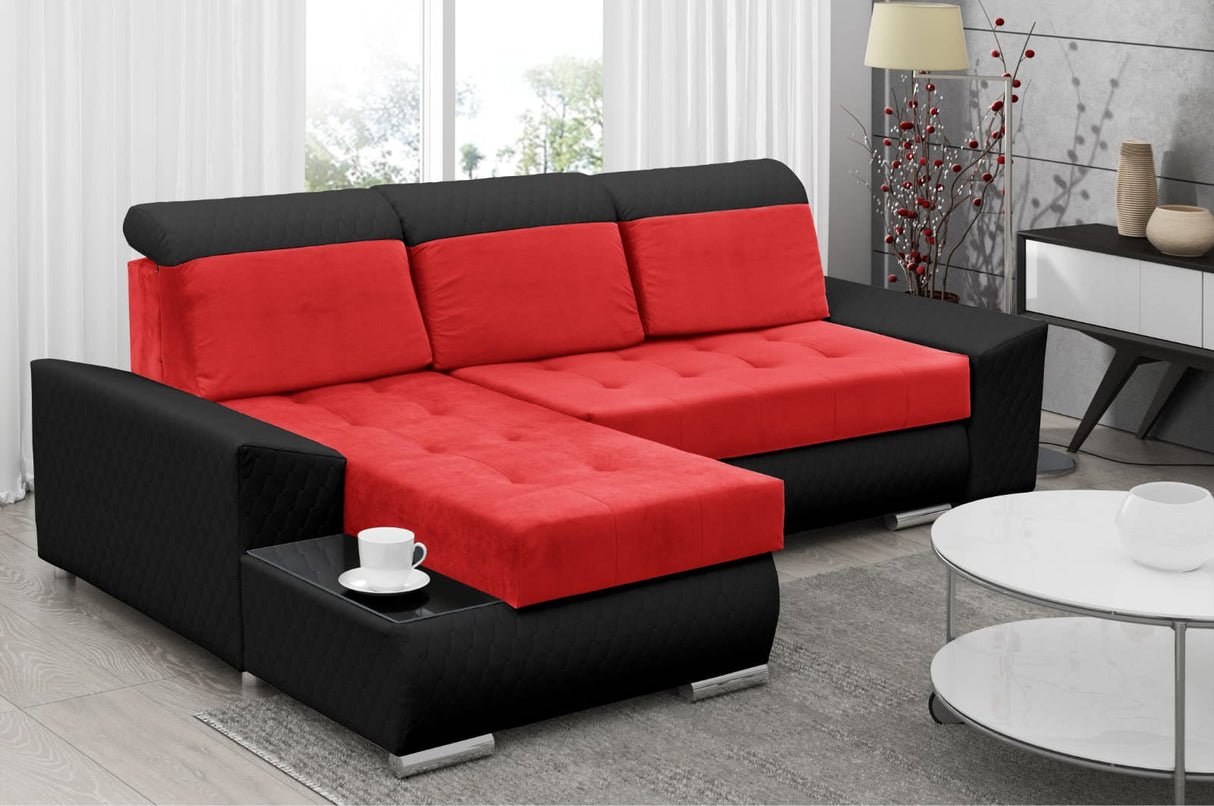 ECKSOFA BETT LONDON 2309/1114/60 252CM 2X STAURAUM FLECKENRESISTENTER EINFACH ZU REINIGENDER STOFF / BONELLFEDERN + SCHAUMSTOFF