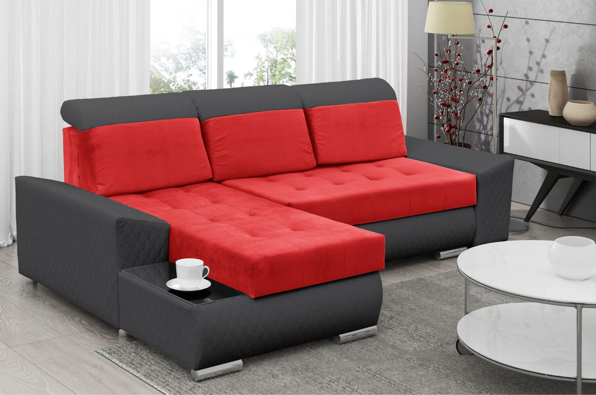ECKSOFA BETT LONDON 2309/20/60 252CM 2X STAURAUM FLECKENRESISTENTER EINFACH ZU REINIGENDER STOFF / BONELLFEDERN + SCHAUMSTOFF