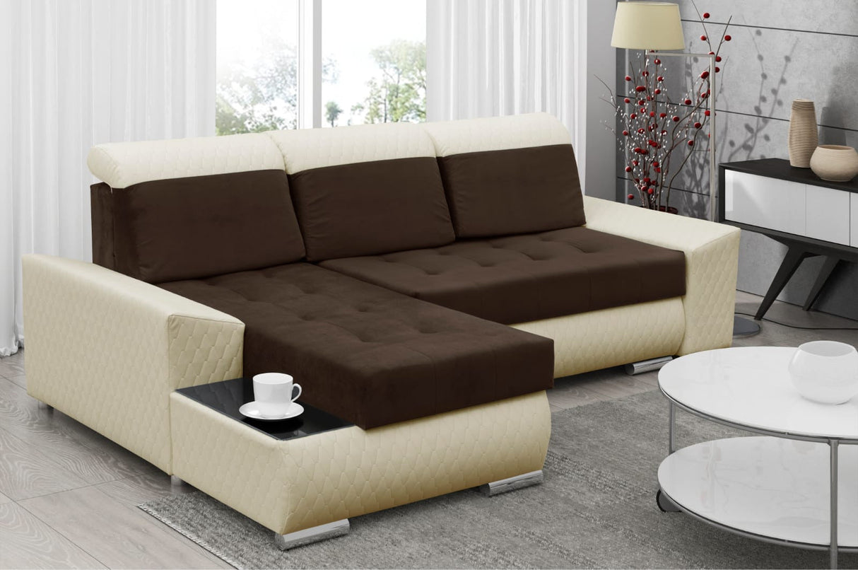 ECKSOFA BETT LONDON 2308/1124/60 252CM 2X STAURAUM FLECKENRESISTENTER EINFACH ZU REINIGENDER STOFF / BONELLFEDERN + SCHAUMSTOFF