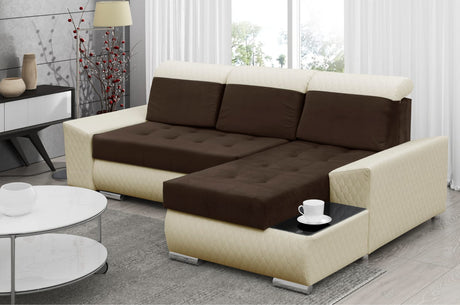 ECKSOFA BETT LONDON 2308/1124/60 252CM 2X STAURAUM FLECKENRESISTENTER EINFACH ZU REINIGENDER STOFF / BONELLFEDERN + SCHAUMSTOFF