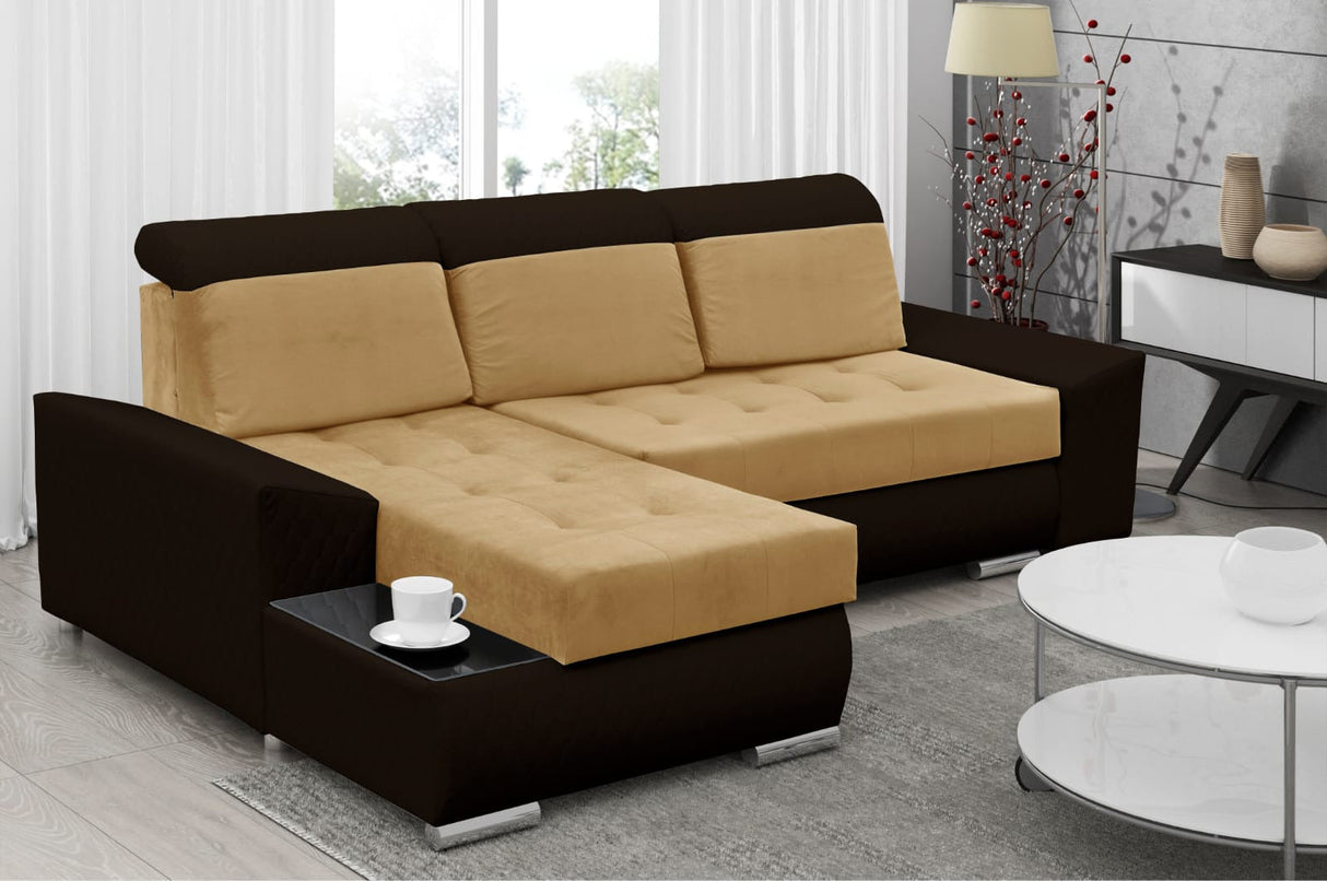 ECKSOFA BETT LONDON 2304/1113/60 252CM 2X STAURAUM FLECKENRESISTENTER LEICHT ZU REINIGENDER STOFF / BONELLFEDERN + SCHAUMSTOFF