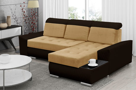 ECKSOFA BETT LONDON 2304/1113/60 252CM 2X STAURAUM FLECKENRESISTENTER LEICHT ZU REINIGENDER STOFF / BONELLFEDERN + SCHAUMSTOFF