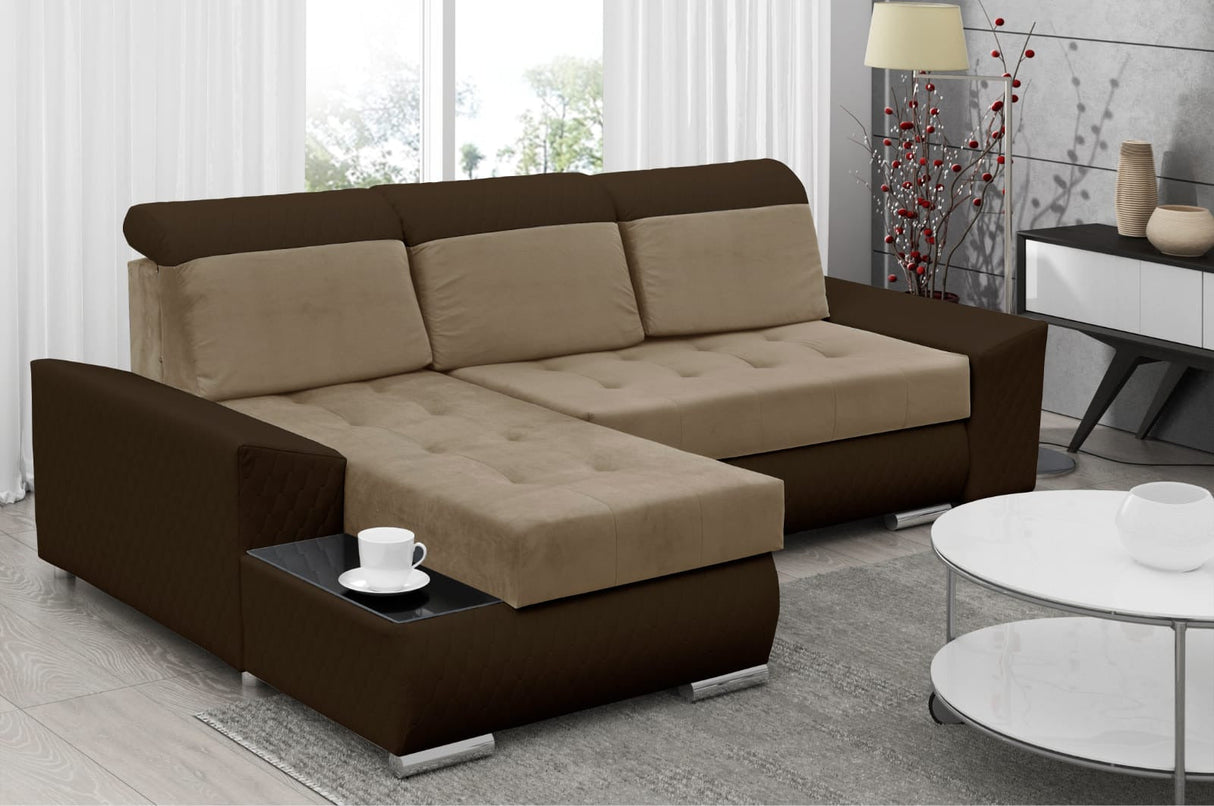 ECKSOFA BETT LONDON 2303/1116/60 252CM 2X STAURAUM FLECKENRESISTENTER LEICHT ZU REINIGENDER STOFF / BONELLFEDERN + SCHAUMSTOFF