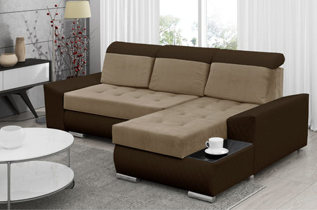 ECKSOFA BETT LONDON 2303/1116/60 252CM 2X STAURAUM FLECKENRESISTENTER LEICHT ZU REINIGENDER STOFF / BONELLFEDERN + SCHAUMSTOFF