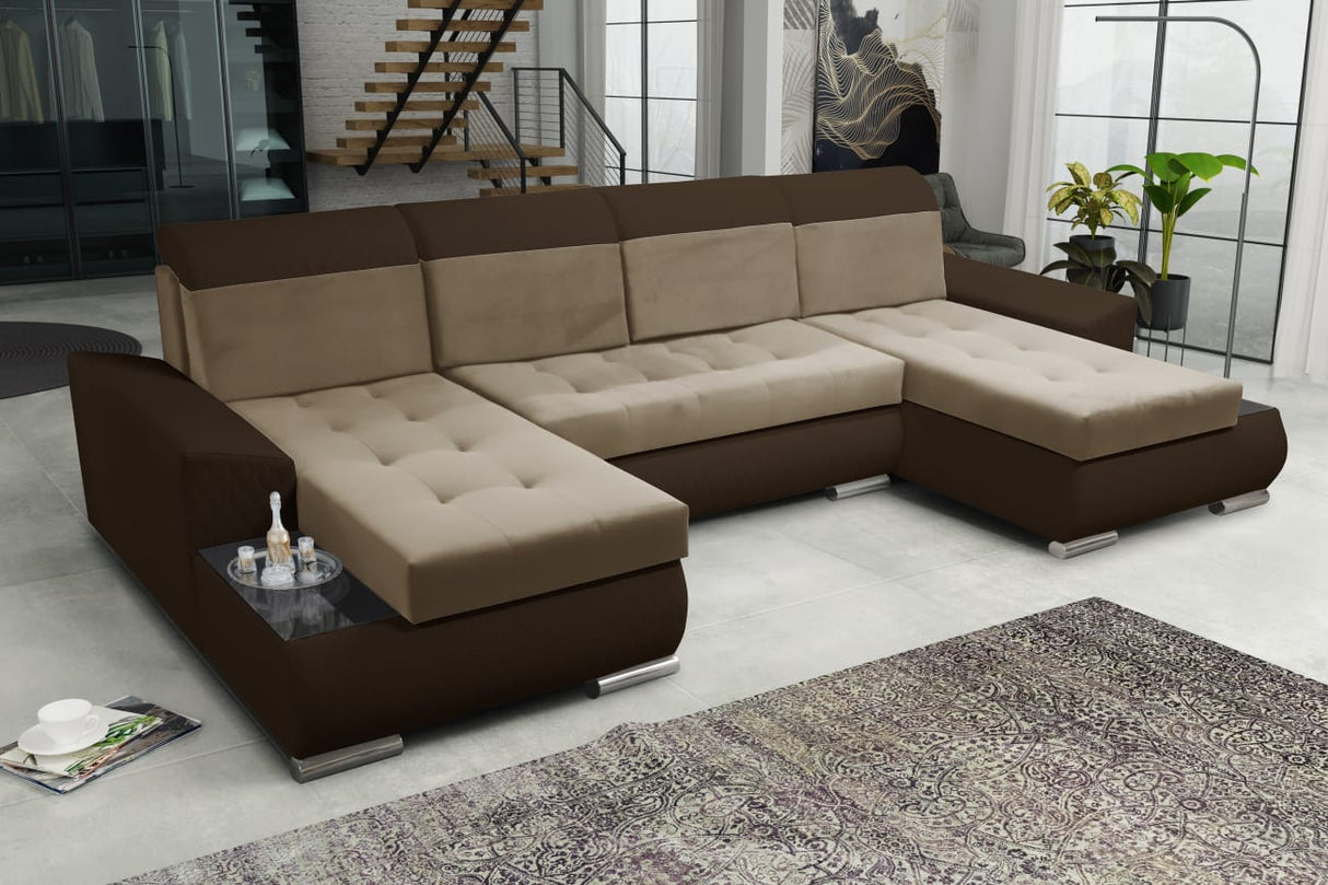 ECKSOFA BETT LONDON U-FORM 2303/1113/60 322CM 3X STAURAUM FLECKENRESISTENTER LEICHT ZU REINIGENDER STOFF / BONELLFEDERN + SCHAUM